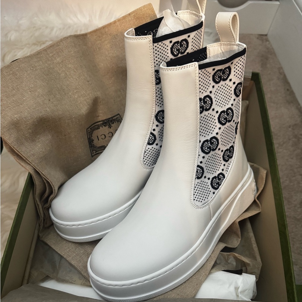 NEW Gucci Bootie GG Stretch Jersey Chelsea Black Boots Shoes Size 36 1/2